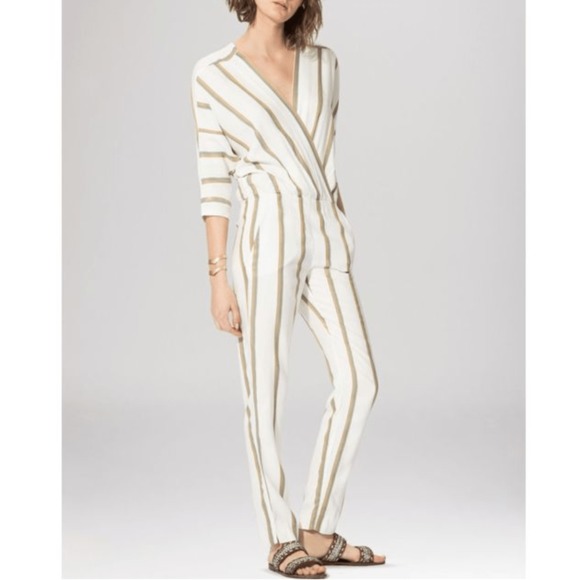 Maje Pants - Maje Natural Pandor Striped Jumpsuit